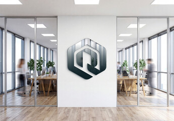 Logo on Modern Office White Wall Mockup