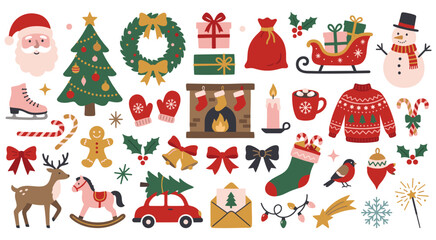 Fototapeta premium Christmas holiday icons and elements for festive celebration design.