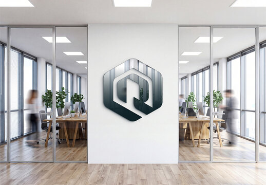 Logo on Modern Office White Wall Mockup