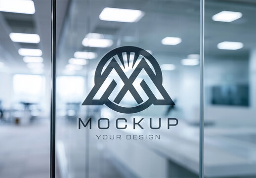 Logo Close-up on an Office Glass Partition Wall Mockup