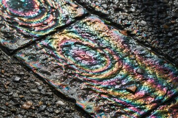 Obraz premium Oil slick interference colours on a wet road