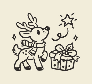 Cute hand drawn Christmas reindeer vector illustration