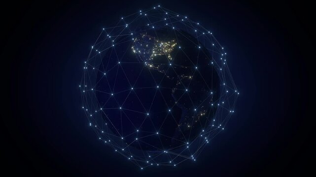 Planet Earth with Glowing Digital Plexus Network - 3d 4k animation (3840 x 2160 px)