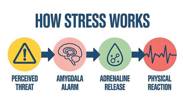How Stress Works Infographic Showing Threat Detection and Physical Stress Response