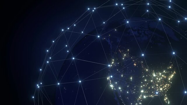 Planet Earth with Glowing Digital Plexus Network - Close-Up - 3d 4k animation (3840 x 2160 px)