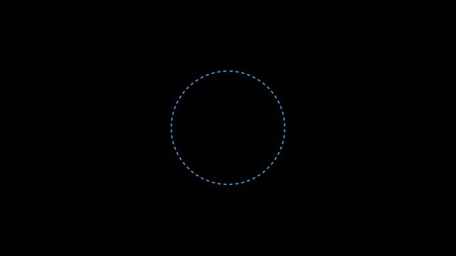 Dotted line flat sayn colar circle frame animation , Animation of a dotted line flat circle path from left to right point on black background 4k motion video.