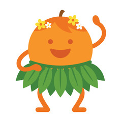 Cute orange fruit character dancing hula wearing leaf skirt © Dawnside Graphic