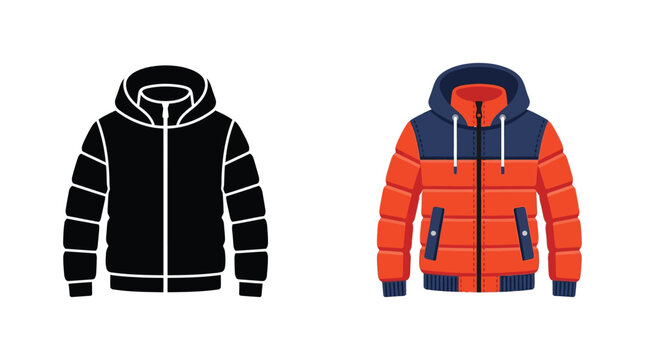 Padded hooded jacket a flat vector silhouette illustration