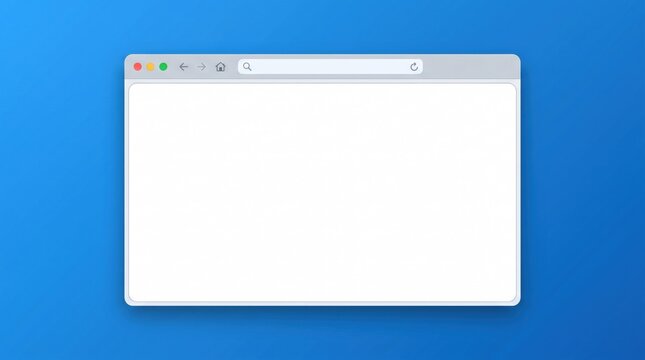 Minimalist web browser window frame mockup, clean blank internet browser screen interface mockup on vibrant blue background