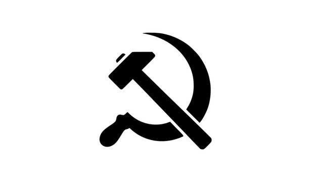 Bold hammer and sickle icon black silhouette communism socialism labor union worker symbol flat minimalist vector illustration design