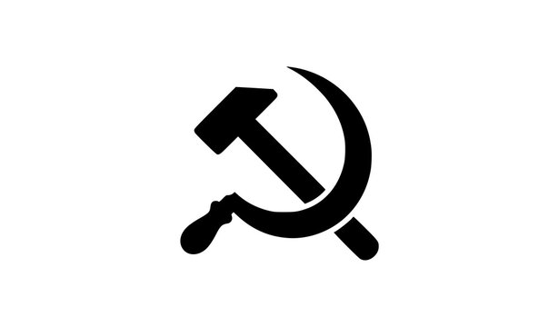 Hammer and sickle symbol black silhouette communist soviet worker labor emblem icon isolated on white background vector illustration
