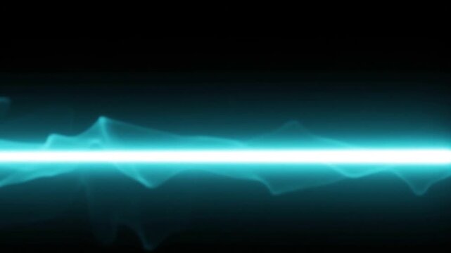 Glowing Cyan Neon Line Sweeping Across Black Background, Abstract Laser Light Animation