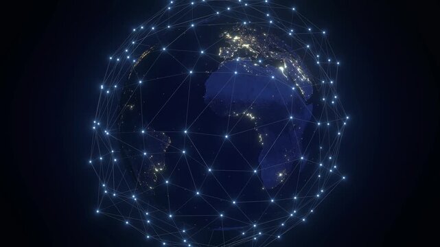 Planet Earth with Glowing Digital Plexus Network Zoom in to Asia - 3d 4k animation (3840 x 2160 px)