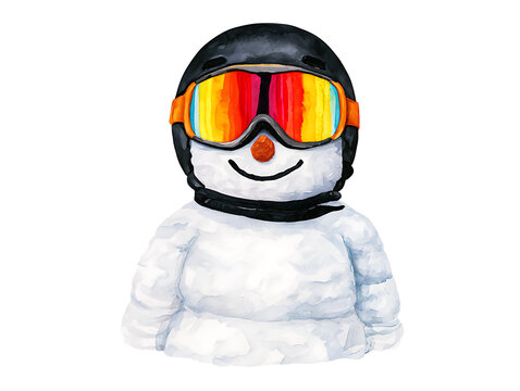 Snowman wearing ski gear and goggles with vibrant colors ready for winter sports activities