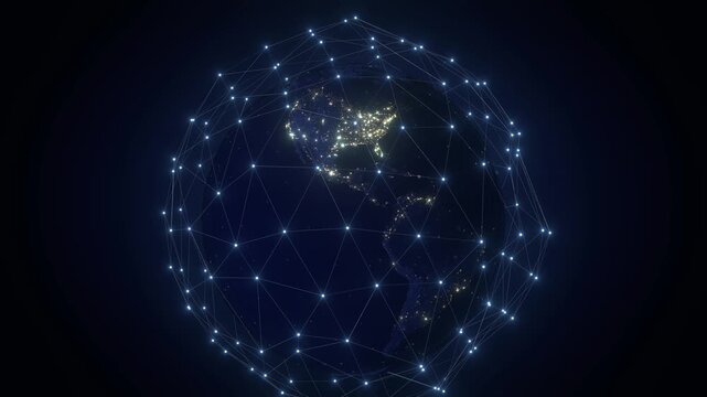 Planet Earth with Glowing Digital Plexus Network Zoom in to Europe - 3d 4k animation (3840 x 2160 px)