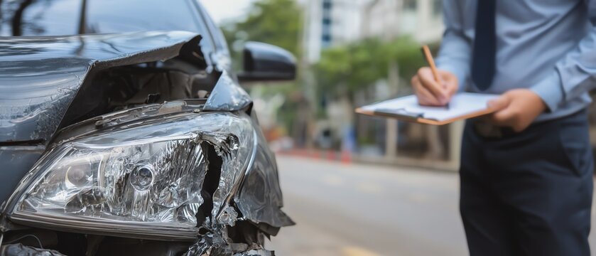 Car accident scene with damage assessment.