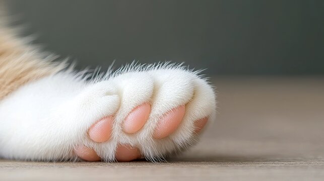 Close-up of a domestic cat's paw, soft pads, retracted claws, delicate