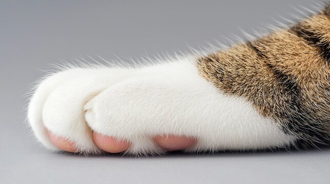 Close-up of a domestic cat's paw, soft pads, retracted claws, delicate