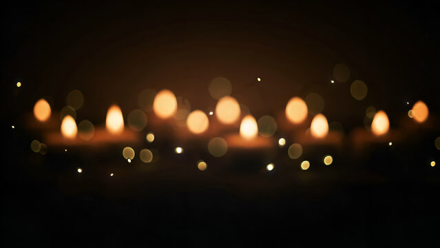Warm glowing bokeh lights on a dark background, abstract festive holiday atmosphere with soft blurred circles of light