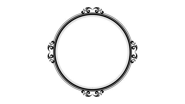 Luxury black circular frame video featuring intricate vintage floral ornaments and baroque details rotating over a white background. Perfect for luxury branding, wedding invitations. 47