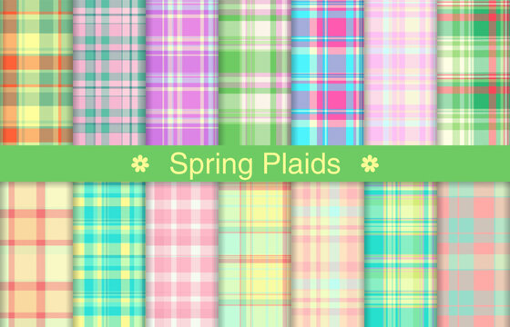 Seamless spring plaid tartan vector pattern background for fabric and textile design