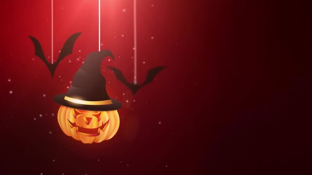 Halloween background animation with pumpkin and Bats falling down and hanging on strings