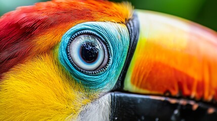 Fototapeta premium Detailed shot of a toucan's vibrant eye, clear, intelligent gaze