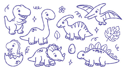 Cute Dinosaur Hand Drawn Doodle Collection with Prehistoric Animals and Jurassic Elements © Febriana-Wulan
