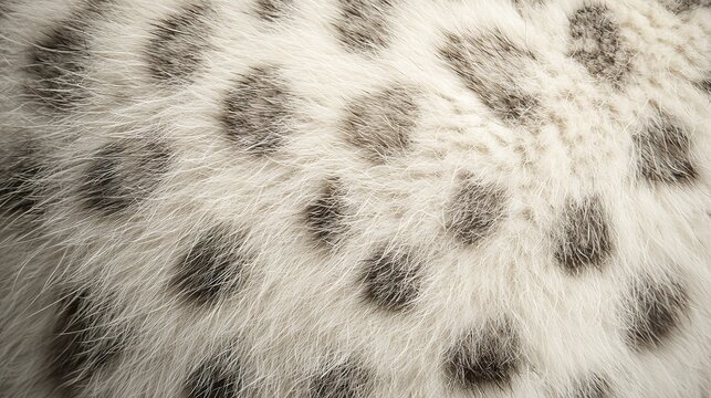 Detailed shot of a snow leopard's soft, patterned fur, close-up on rosettes