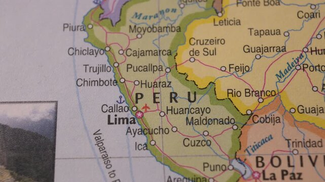 Close Up Map of Peru with Lima and South America Cities