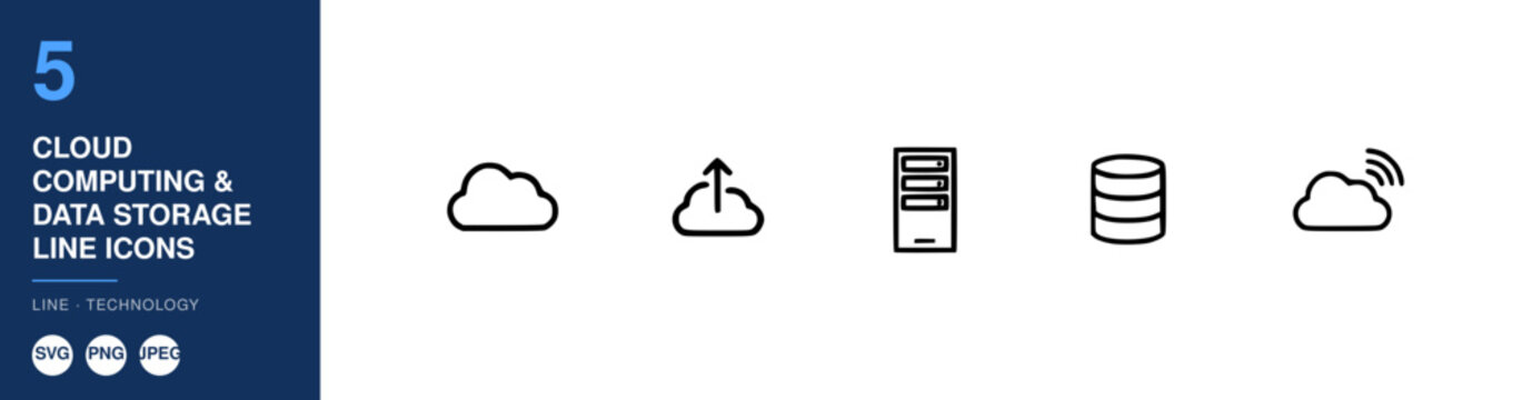 Cloud Computing Icons Set with Data Storage, Synchronization, and Network Symbols