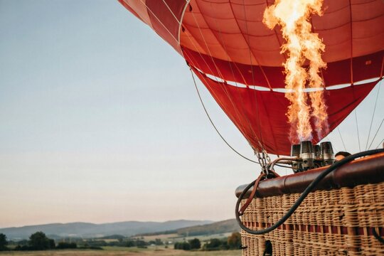 Hot air balloon burner lighting the envelope from within