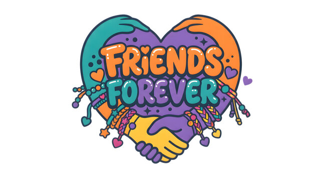Colorful friends forever text design with shaking hands isolated on transparent background