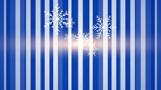 Abstract blue background with vertical stripes and white snowflakes, winter holiday festive design element