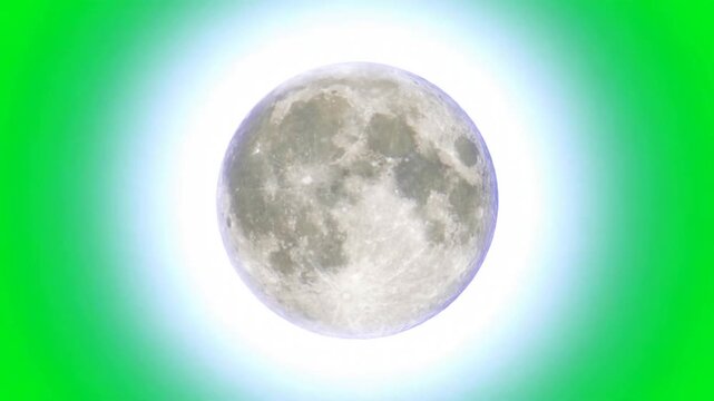Green Screen Halloween Full Moon &mdash; Glowing Full Moon with Halo for Keyable Night Sky VFX