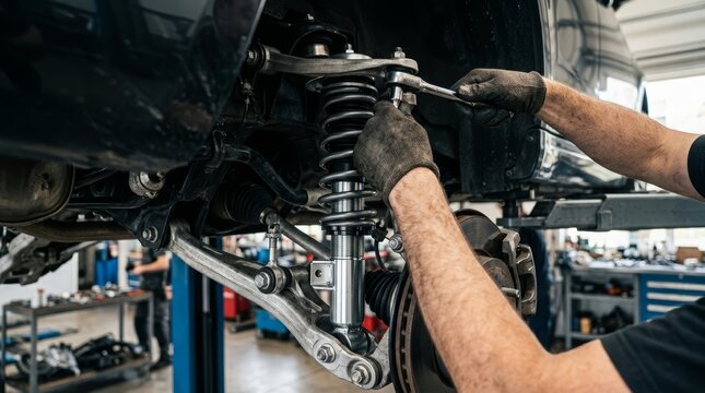 Automotive maintenance concept showing an upgraded shock absorber for improved suspension performance.