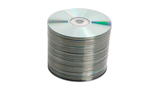 Large stack of blank compact discs CD on transparent background