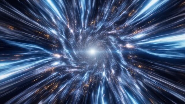 Sci-Fi Warp Speed Wormhole Loop, Blue and Gold Cosmic Vortex Motion Background