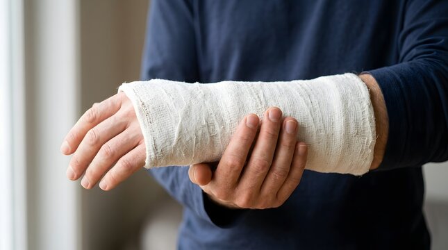 Person with arm cast in casual home setting