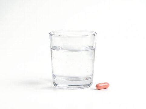 A prenatal multivitamin pill next to a glass of water