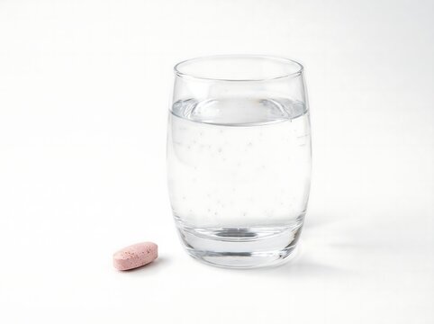 A prenatal multivitamin pill next to a glass of water