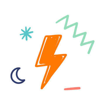 Abstract memphis orange lightning bolt vector on transparent background