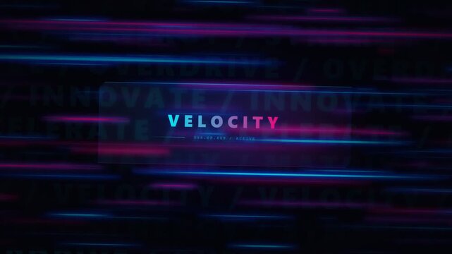 Neon words move rapidly across a dark expanse to represent the concept of high speed motion in this creative performance display focusing on technological growth and future business innovation