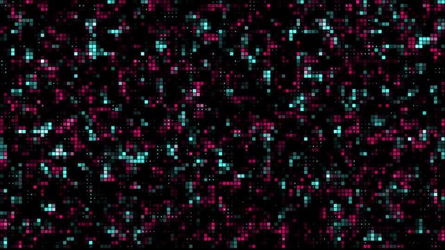 Horizontal hi-tech digital data grid pixel background cyan magenta loop video