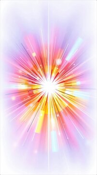 Vibrant abstract light burst with colorful rays on white background.