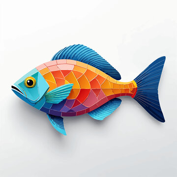 Colorful Mosaic Tiled Fish 3D Vector Render Illustration Isolated on White Background Sea Life