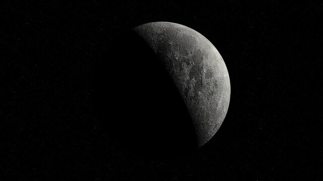 Crescent Moon Showing Detailed Craters and Surface Texture Against Black Space Background