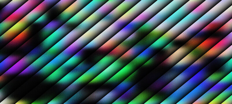 Abstract neon diagonal stripes background with colorful light gradient effect, modern futuristic geometric pattern for cover design, vibrant iridescent slatted lines backdrop for digital art