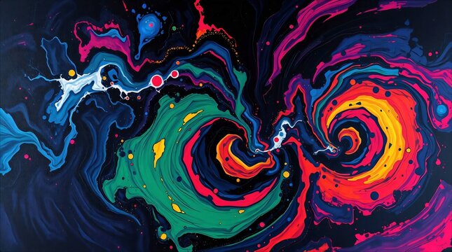 Vibrant Swirling Abstract Fluid Art With Neon Colors.
