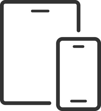 Responsive design tablet computer and mobile cell phone icon line stroke outline simple technology, cross platform smartphone layout technology sing symbol pictogram